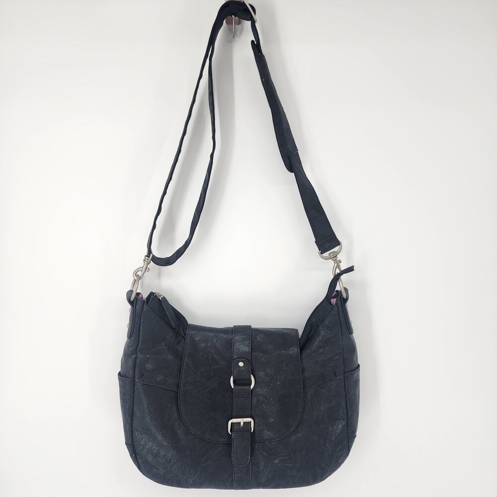 Kelly Moore B Hobo Camera Bag Black Padded Dividers Diaper Faux Leather Shoulder